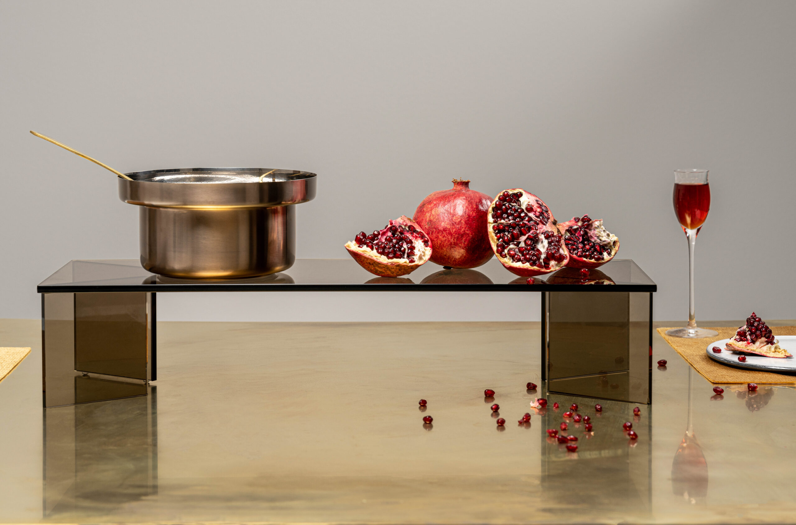 centrotavola gastronomico in vetro bronzo